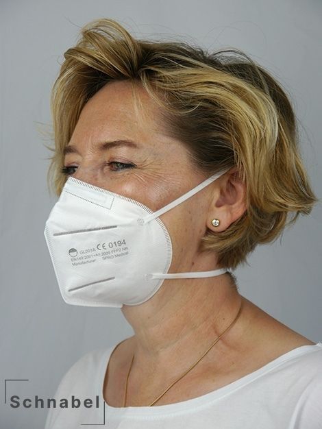 atemschutzmasken-schnabel Tragefoto einer FFP-Maske in Schnabelform