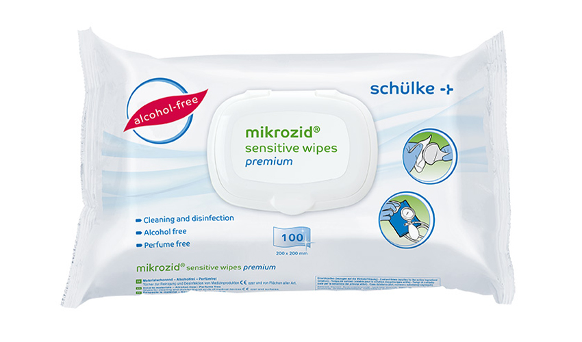 Alkoholfreie mikrozid sensitive wipes premium im 100-Stück-Flow-Pack